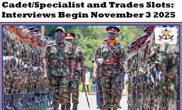 KDF Shortlists Candidates for Cadet/Specialist and Trades Slots: Interviews Begin November 3 2025